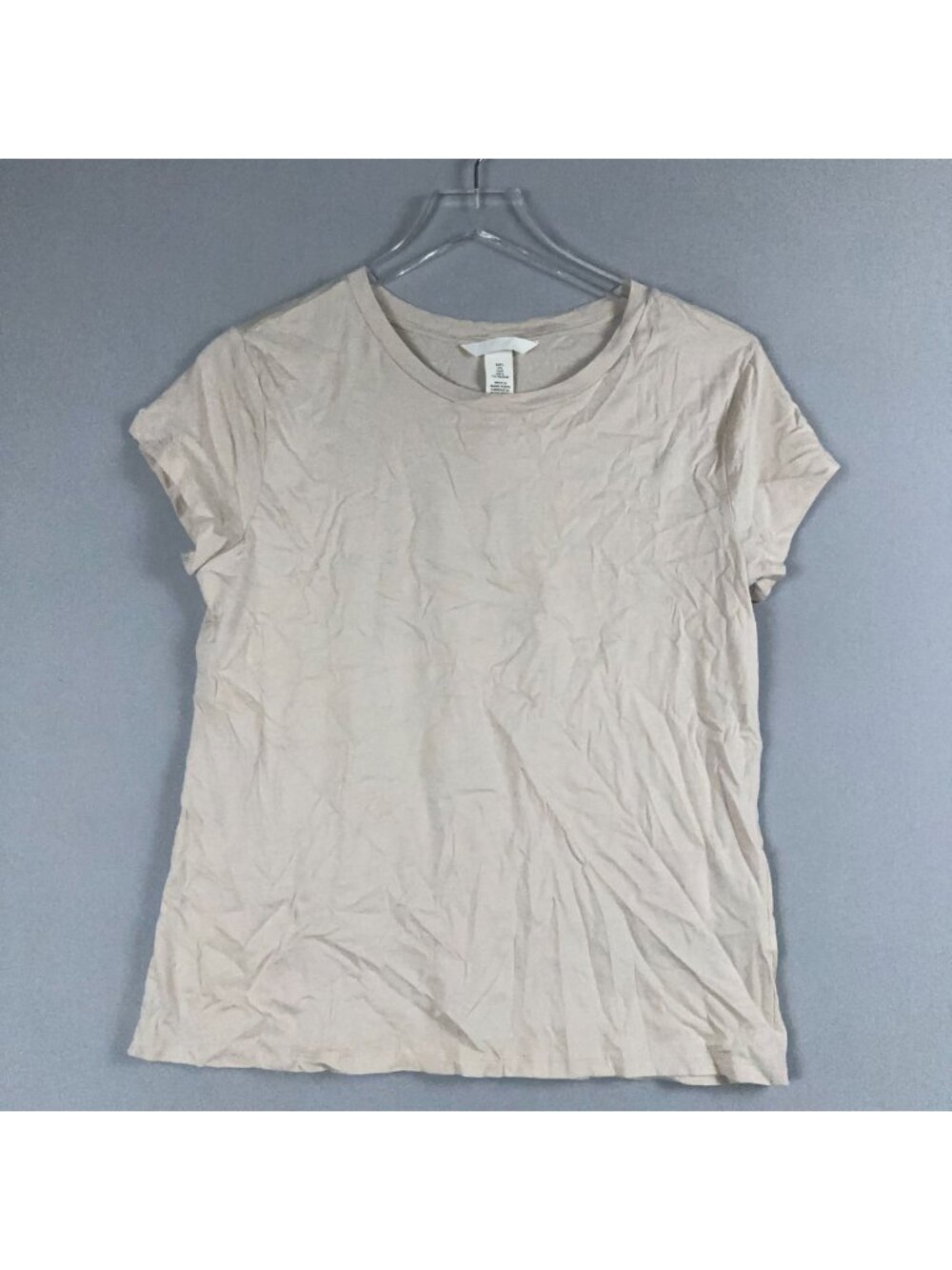 H&M Crewneck T-Shirt Size Large Neutral Beige 100% Cotton Short Sleeve